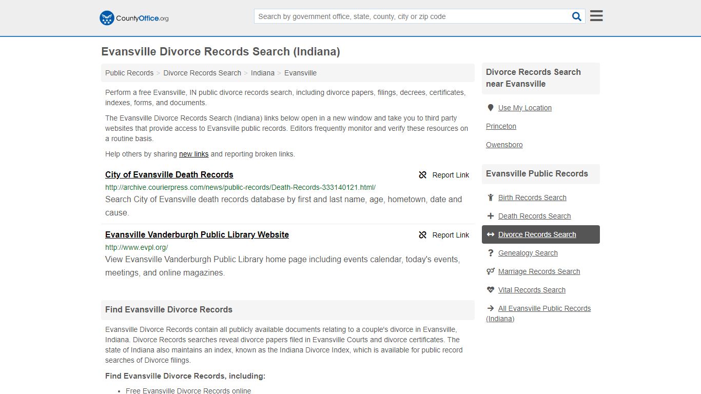 Evansville Divorce Records Search (Indiana) - countyoffice.org