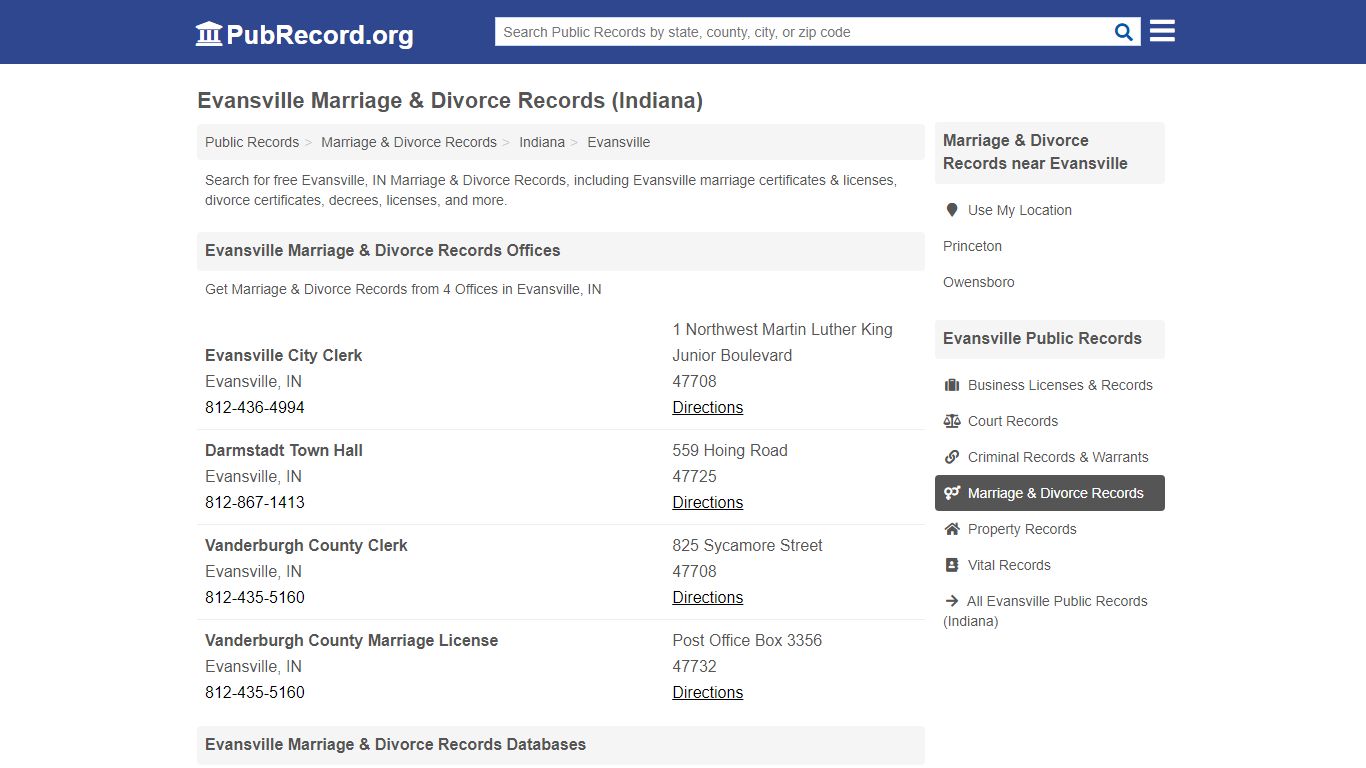 Evansville Marriage & Divorce Records (Indiana) - PubRecord.org
