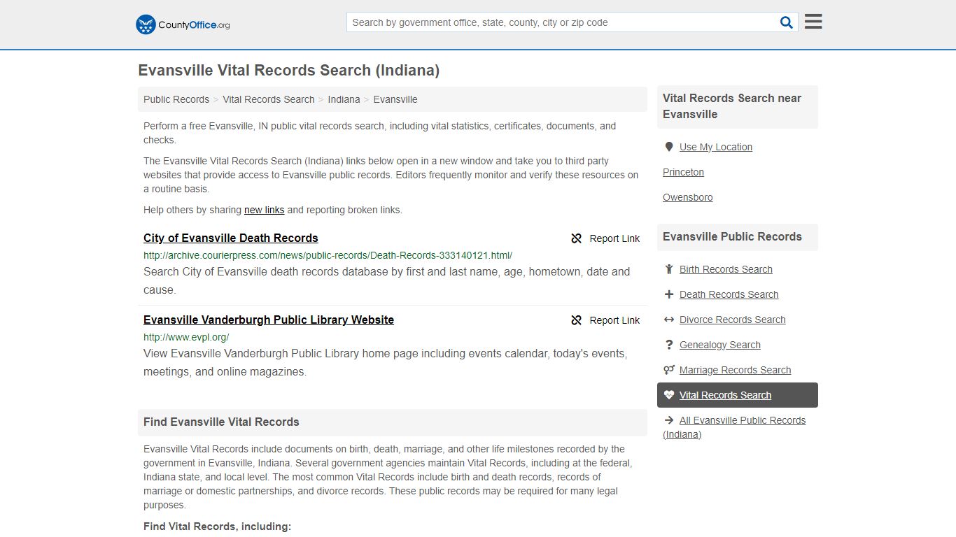 Evansville Vital Records Search (Indiana) - County Office
